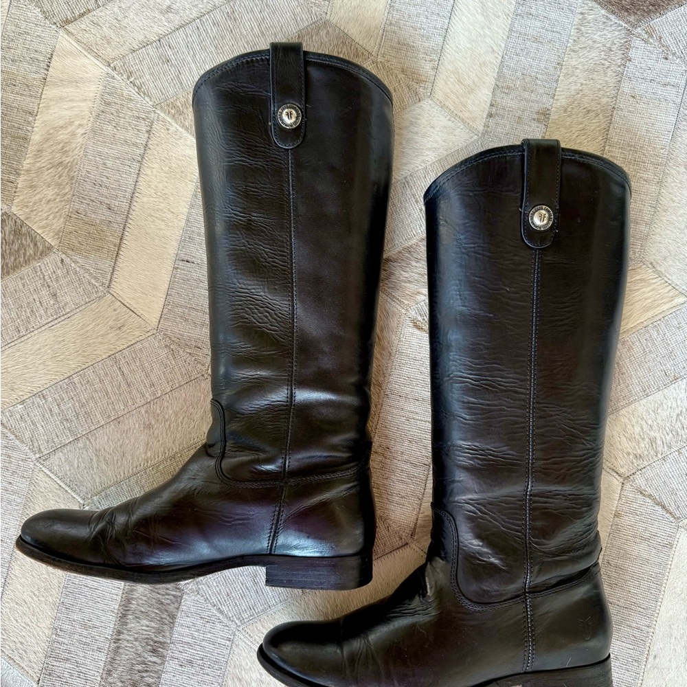 Frye Black Leather Melissa Button Boots (SOLD)